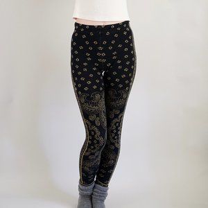 Free People Cotton Blend Leggings in Black & Gold